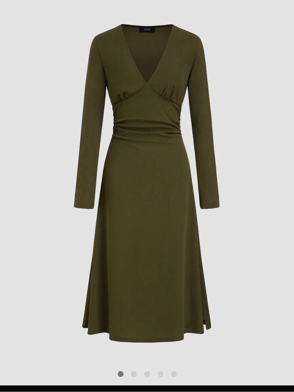 Cider Olive Green V-Neck Long Sleeve V-NECK RUCHED SPLIT MAXI DRESS size XSmall